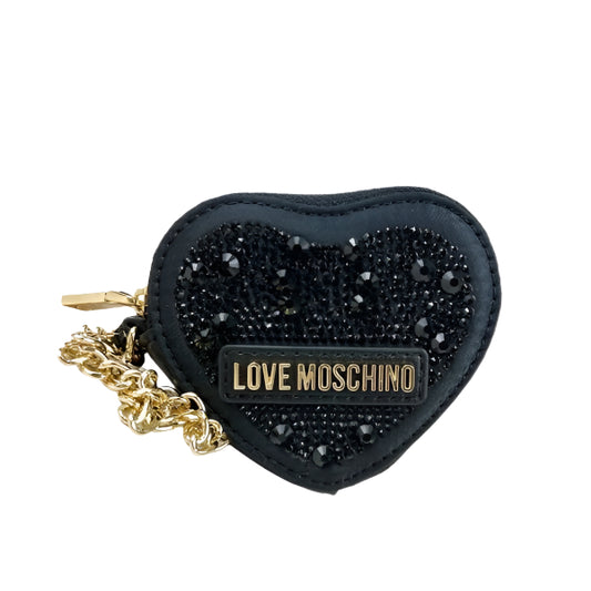 Black Embellished Heart Keychain with Chain Detail