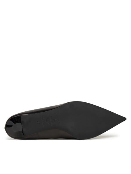 Black Leather Pointed-Toe Kitten Heel Pumps