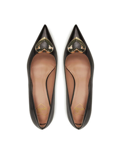 Black Leather Pointed-Toe Kitten Heel Pumps