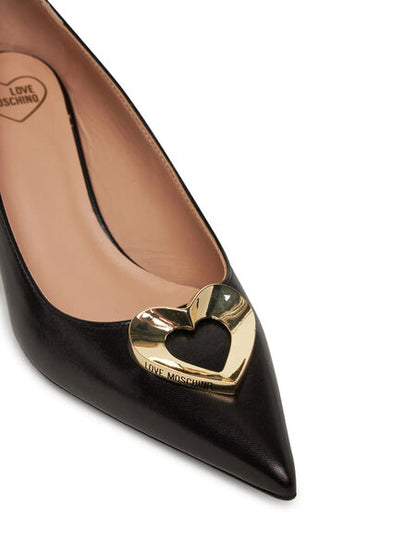 Black Leather Pointed-Toe Kitten Heel Pumps