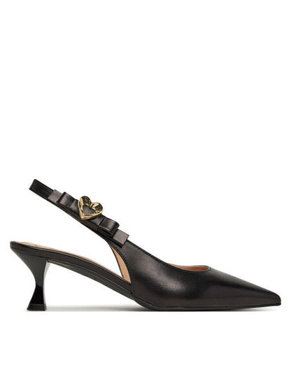 Black Slingback Pumps with Heart Accent