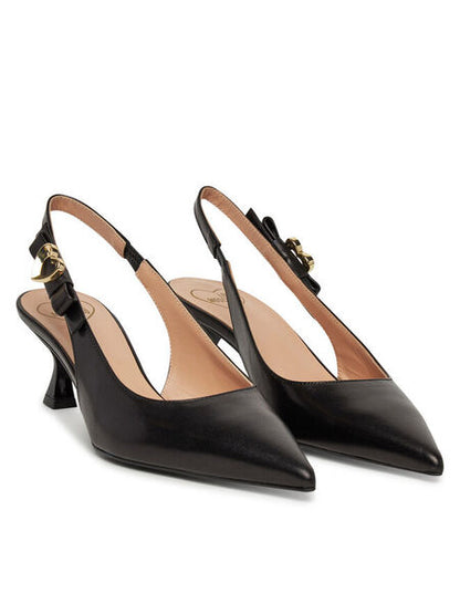 Black Slingback Pumps with Heart Accent