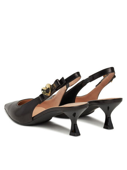 Black Slingback Pumps with Heart Accent