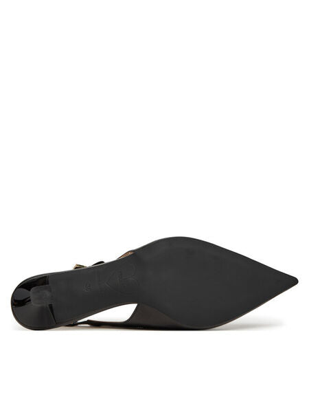 Black Slingback Pumps with Heart Accent