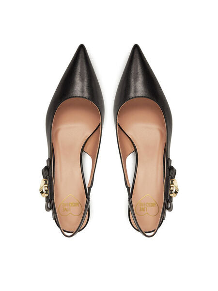 Black Slingback Pumps with Heart Accent