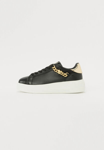 Black Platform Sneaker with Gold Chain Accent