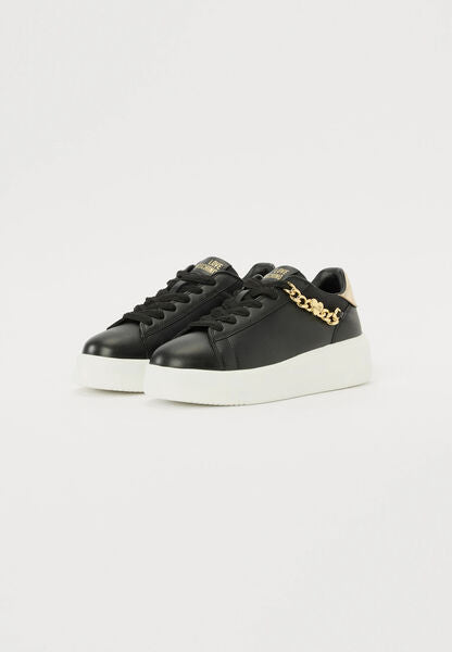 Black Platform Sneaker with Gold Chain Accent