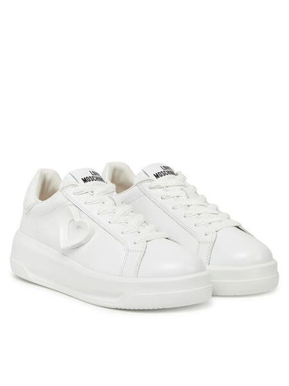 White Leather Sneakers with Heart Detail