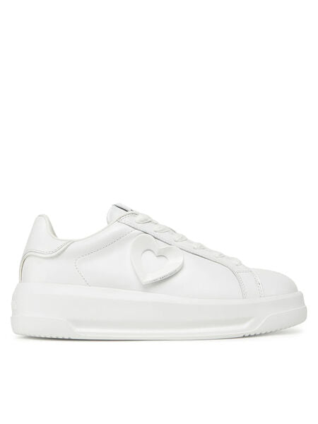 White Leather Sneakers with Heart Detail