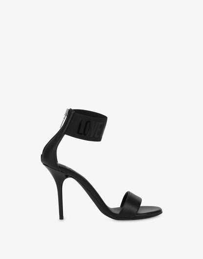 Black Textured Stiletto Sandals with Ankle Strap