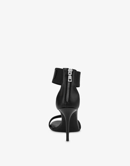 Black Textured Stiletto Sandals with Ankle Strap