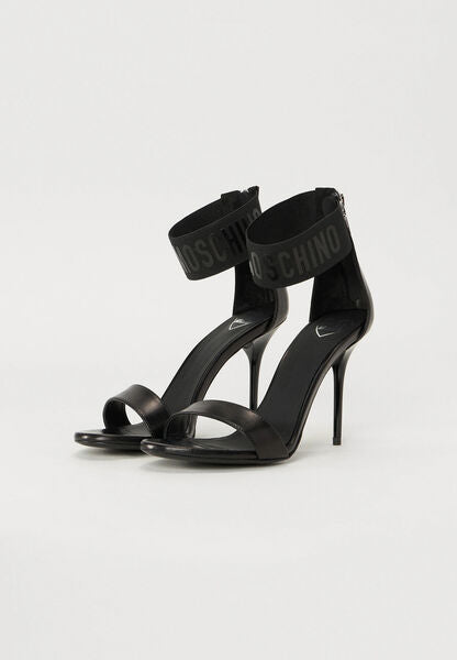 Black Textured Stiletto Sandals with Ankle Strap