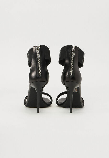 Black Textured Stiletto Sandals with Ankle Strap