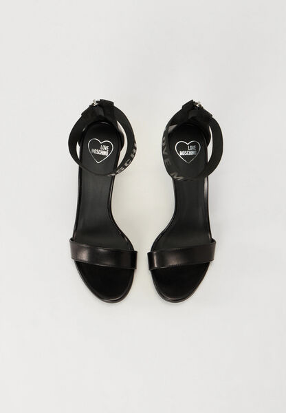 Black Textured Stiletto Sandals with Ankle Strap