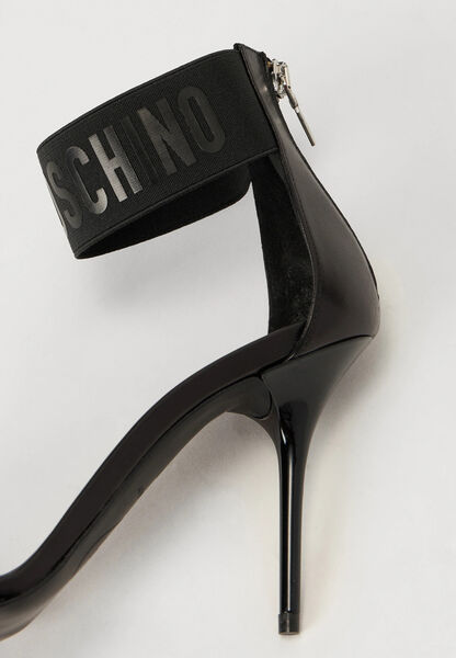 Black Textured Stiletto Sandals with Ankle Strap