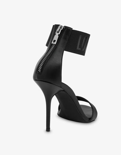 Black Textured Stiletto Sandals with Ankle Strap