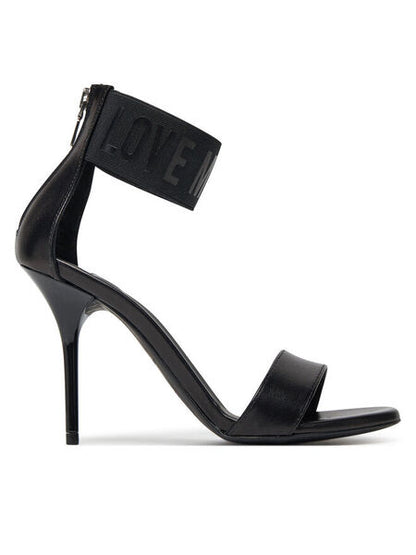 Black Textured Stiletto Sandals with Ankle Strap
