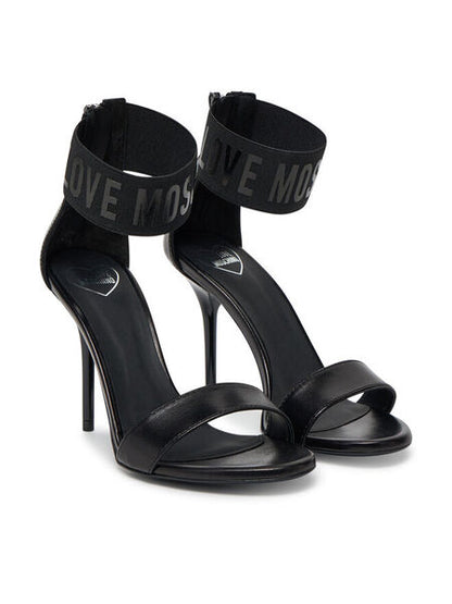 Black Textured Stiletto Sandals with Ankle Strap
