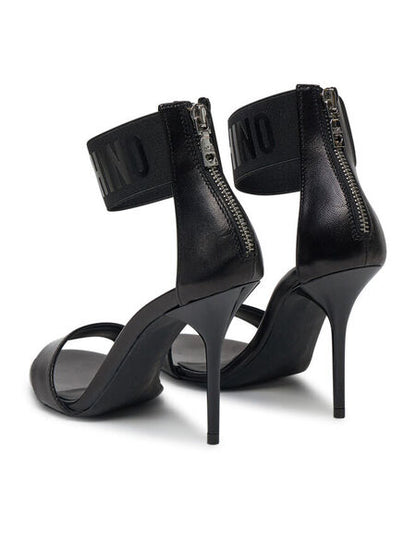 Black Textured Stiletto Sandals with Ankle Strap