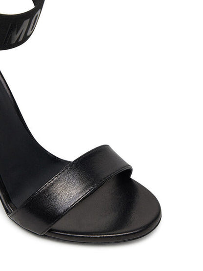 Black Textured Stiletto Sandals with Ankle Strap