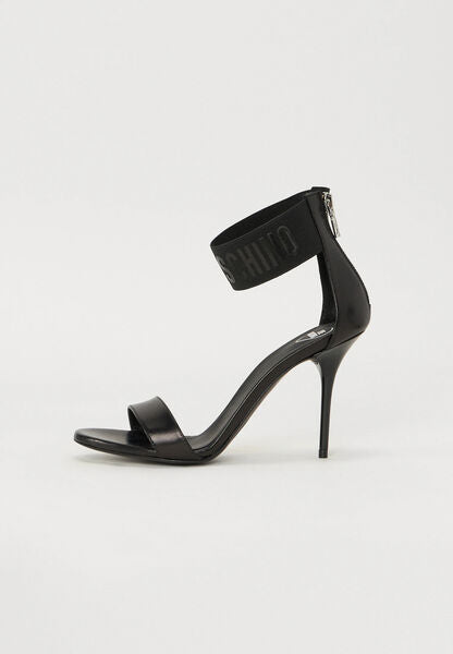 Black Textured Stiletto Sandals with Ankle Strap