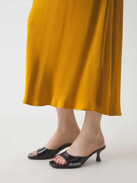 Black Patent Kitten Heel Slide Mule with Logo