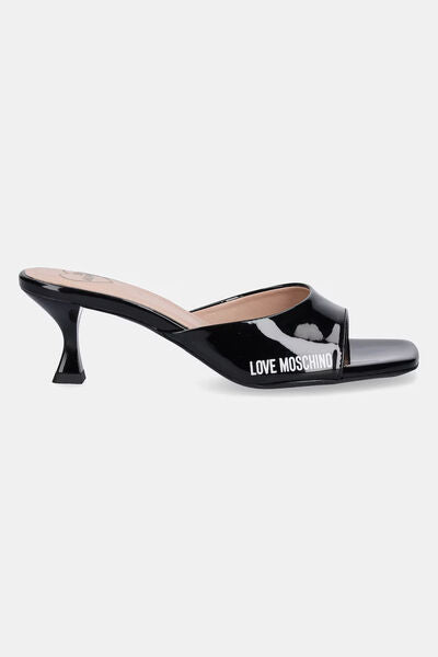 Black Patent Kitten Heel Slide Mule with Logo