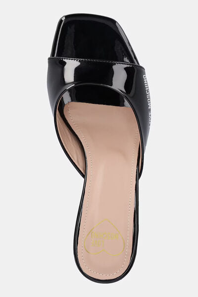 Black Patent Kitten Heel Slide Mule with Logo