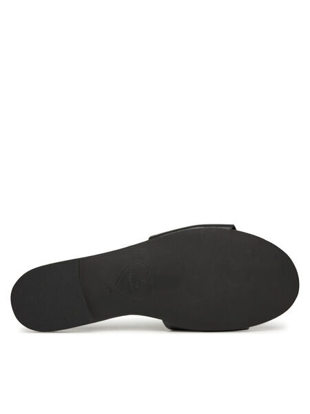 Black Slide Sandal with Gold Buckle Accent