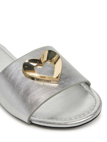 Silver Metallic Slide Sandals with Gold Accent