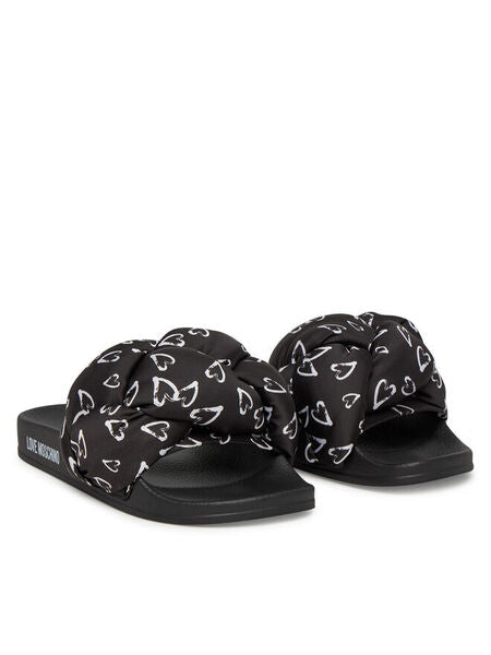 Black Logo Print Slides with Padded Knot