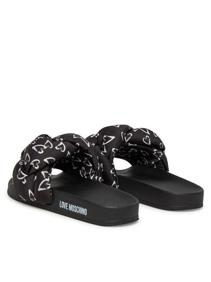 Black Logo Print Slides with Padded Knot