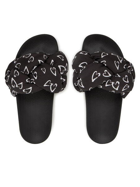 Black Logo Print Slides with Padded Knot