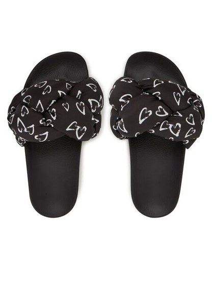 Black Logo Print Slides with Padded Knot