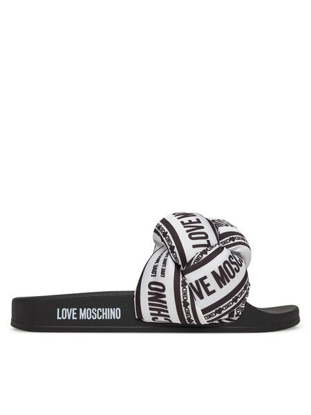 Black Logo Slide Sandal with Knot Detail