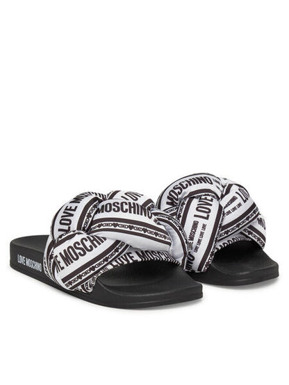 Black Logo Slide Sandal with Knot Detail