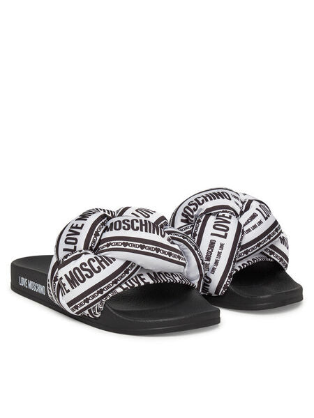 Black Logo Slide Sandal with Knot Detail