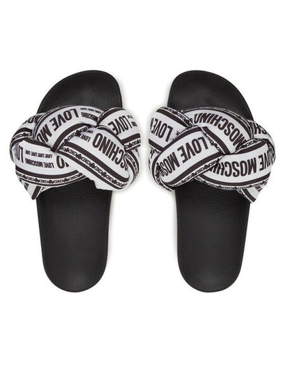 Black Logo Slide Sandal with Knot Detail