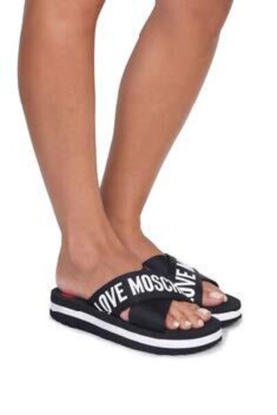 Black Logo Slide Sandals with Platform Sole