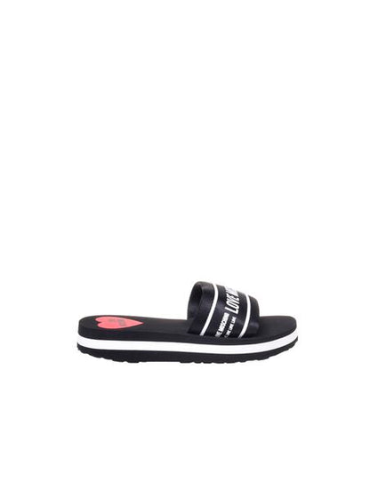 Black Logo Slide Sandals with Heart Detail