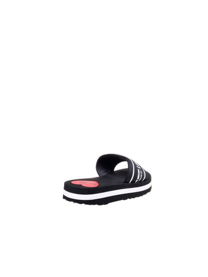 Black Logo Slide Sandals with Heart Detail