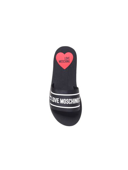 Black Logo Slide Sandals with Heart Detail