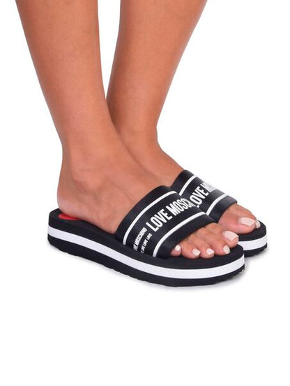 Black Logo Slide Sandals with Heart Detail