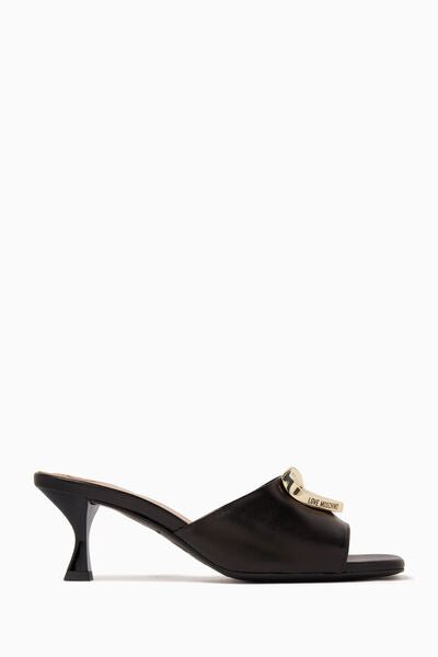 Black Heeled Mule with Gold Accent