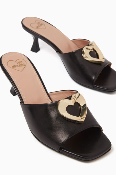 Black Heeled Mule with Gold Accent