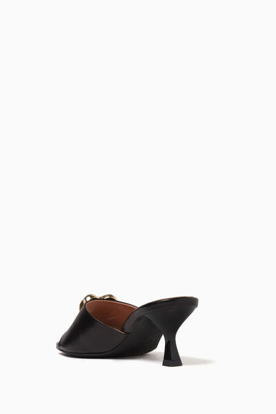 Black Heeled Mule with Gold Accent