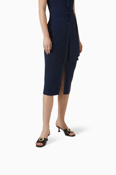 Black Heeled Mule with Gold Accent