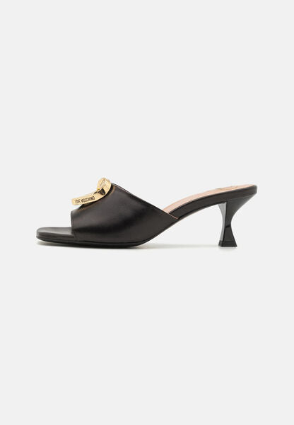 Black Heeled Mule with Gold Accent
