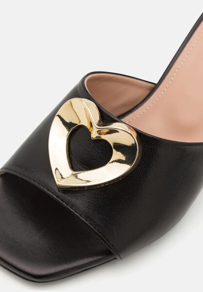 Black Heeled Mule with Gold Accent