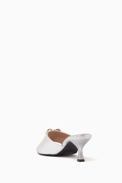 Silver Metallic Heel Sandals with Logo Detail